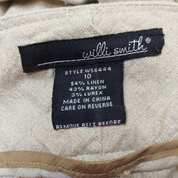 Willi Smith Womens Pants Linen Blend Crop Wide Leg Metallic Beige Khaki Size 10 - Picture 12 of 14